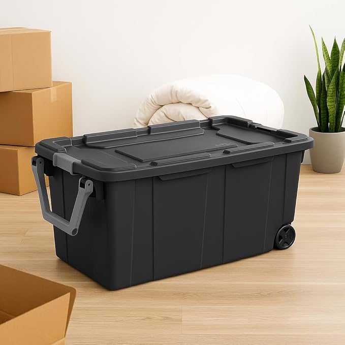 Grey 6-Pack 40-Gallon Wheeled Storage Bins with Latching Lids Heavy-Duty Plastic Totes with Ergonomic Handles Large Containers for Camping Gear Sports Equipment Tools &amp Workshop Storage