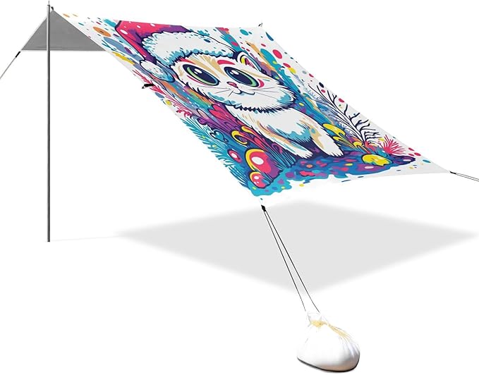 Chic Ragdoll Cat1 Beach Canopy UPF50+ Protection Lightweight Shade Sun Shelter with Sand Shovel Sandbags for Camping Picnics Backyard &amp Fishing