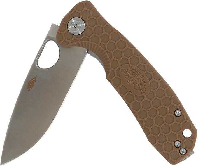 Honey Badger Large Pocket Knife EDC Drop Point Folding Utility Knife 3.6 Steel Blade Reversible Pocket Clip - (3.8oz) Drop Point Large Tan D2 HB1010