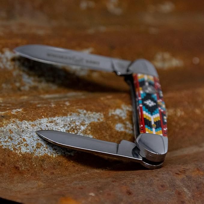 WHISKEY BENT HAT CO. Traditional Canoe Folding Knife 3.63 Closed Length 440C Stainless Steel Blades (Desert Bead)