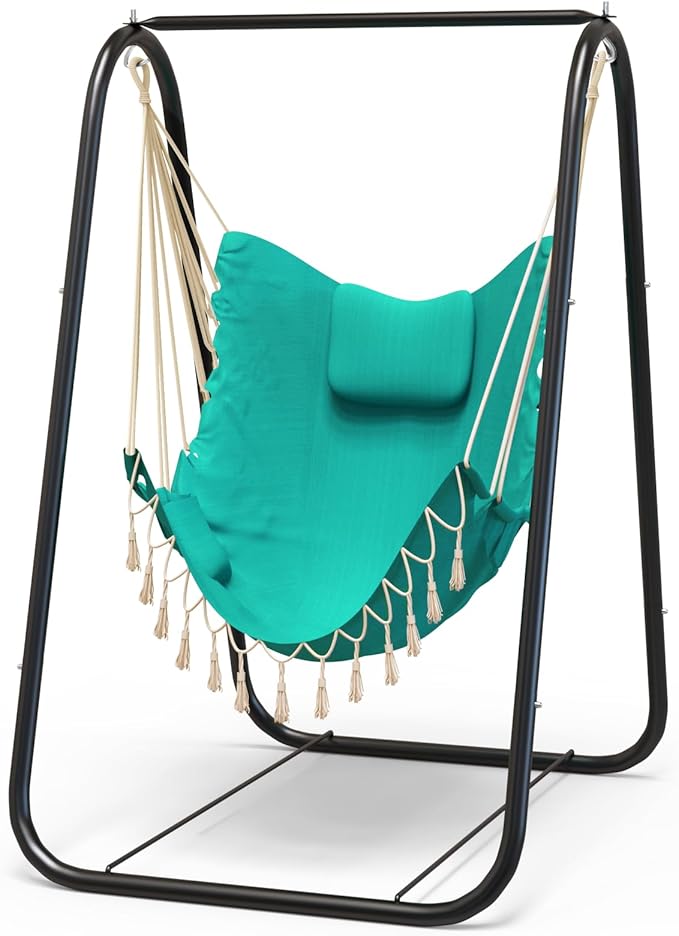 G TALECO GEAR Hammock Chair with StandHeavy-Duty and Rustproof Hanging Chair with StandHammock Swing Chair Standfor Indoor Outdoor Patio Yard Garden Porch (Aqua)