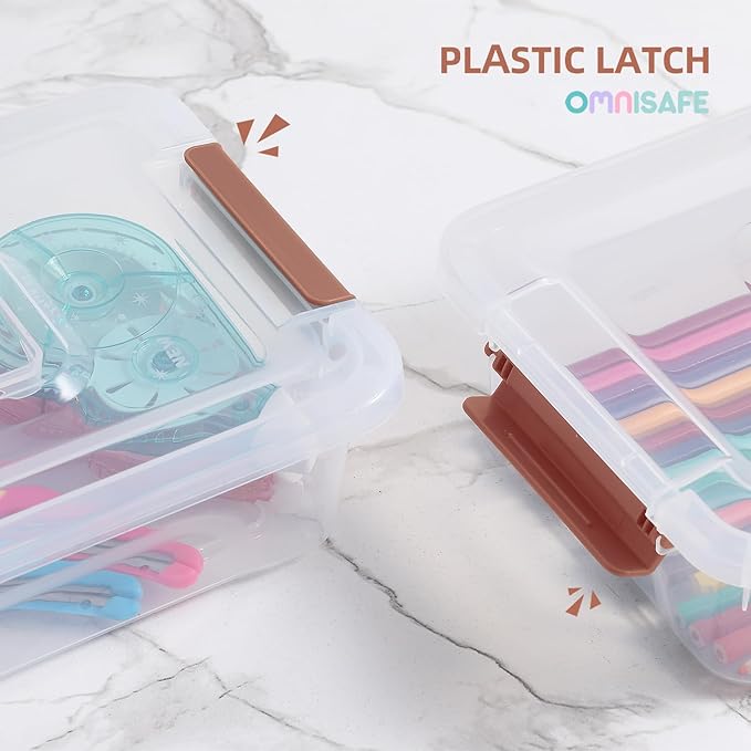 Plastic Storage Bin with Lid Stackable Design Clip Box for Crafts Supplies and Office Items Container (8 Pack 4 Quart Brown)