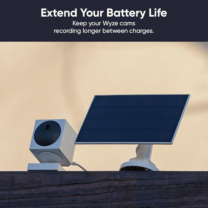 Solar Panel for WYZE Camera Works with Wyze Battery Cam Pro/Cam Outdoor v1/v2 Continuous Power with 2.5W 5V Charging Weather Resistant Easy Install - 1 Pack