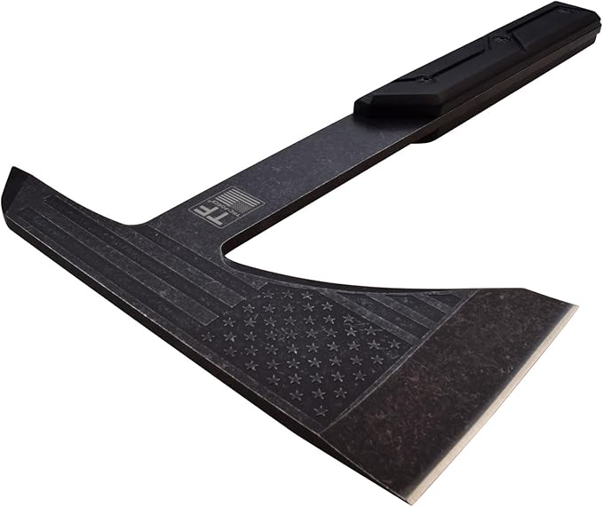 TAC-FORCE Tomahawk – Axe - Stonewash Finish Stainless Steel Blade w/Etched U.S.A. Flag Black Wood Handle Full Tang Construction Includes Nylon Sheath Tactical EDC Rescue - TF-AXE001SW