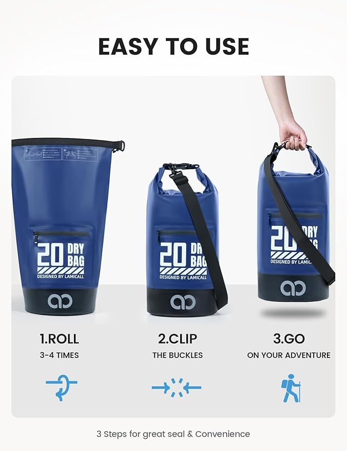 Lamicall 10L &amp 40L Dry Bag Waterproof Backpack - [Zippered Pocket] Roll Top Waterproof Bag Navy Blue &amp Lemon Yellow