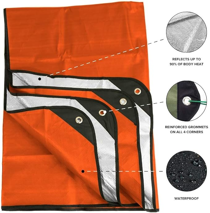 Arcturus Insulated Tarp Reusable Heavy Duty Thermal Survival Blanket – 60x82in Reflects 90% Body Heat Waterproof Windproof 3-Layer Design Reinforced Grommets Orange