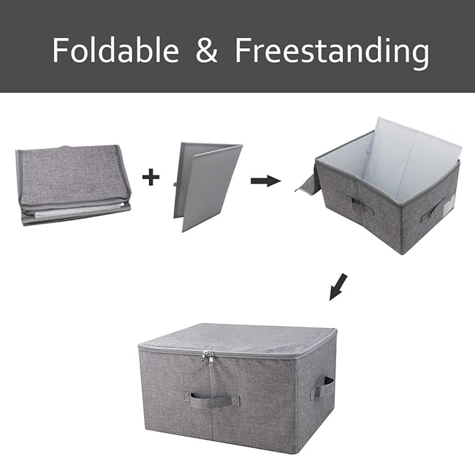 iwill CREATE PRO Pack of 3 17.7 * 13.8 * 9.8 Stackable Folding Storage Baskets with Lid &amp Carry Handles &amp Memo Pocket Good Wardrobe Separator Bins Dark Gray