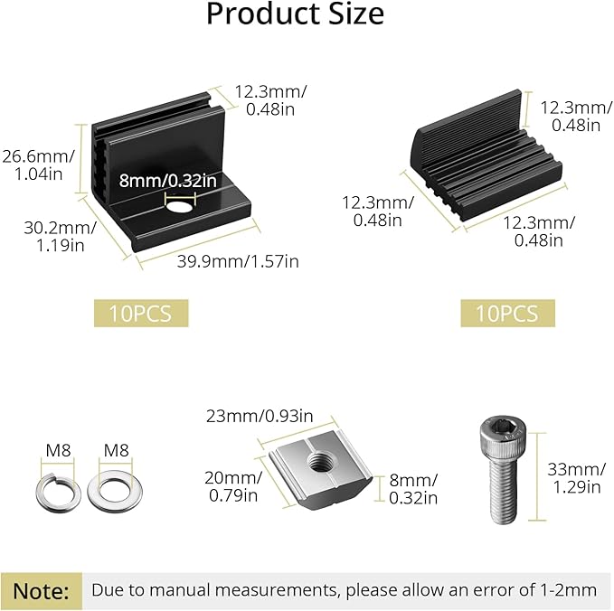 Anbte 10pcs Solar Panel Mounting Brackets 30-50mm Adjustable Aluminum Solar Panel End Clamp Include 10*Screw M8 and 1*Wrench Solar Mount Kit for Metal Roof Tin Roof Flat Roof Sheet Roof Black
