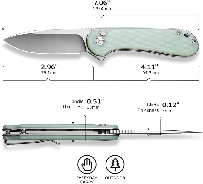 CIVIVI Elementum II Pocket Folding Knife 2.96 Nitro-V Steel Blade G10 Handle Utility Knife with Deep Carry Pocket Clip for Camping Hiking Hunting C18062P-2
