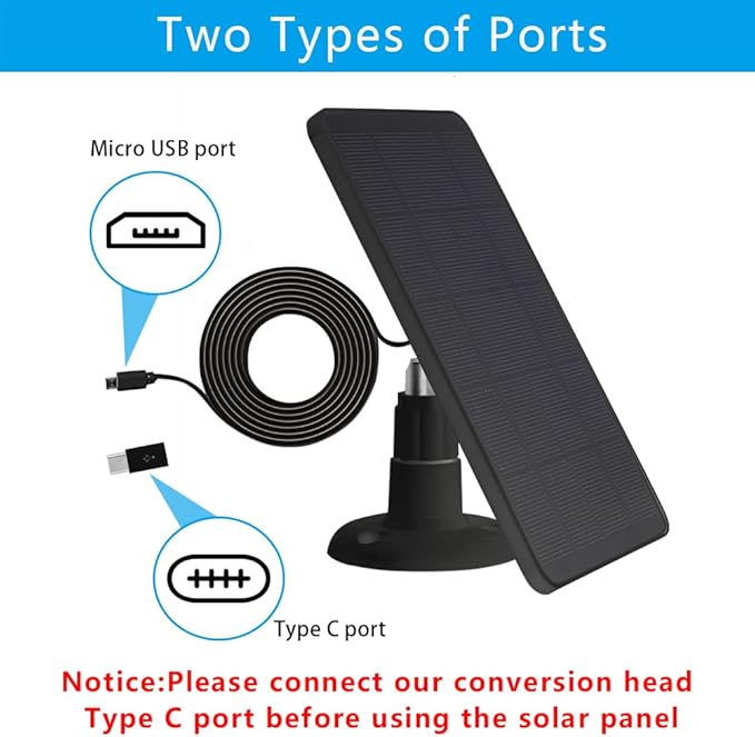 2 Pack Solar Panel Compatible with WYZE Battery Cam Pro 5V Solar Panel for Security Camera Charger Micro USB &amp USB-C 10ft Charging Extension Cable and Adjustable Wall Mount Black