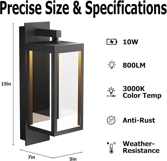 Outdoor Wall Light Fixtures 15” Exterior Waterproof Wall Lanterns Porch Sconces Lighting Modern Matte Black Outside Lights for Patio Front Door Entryway Garage