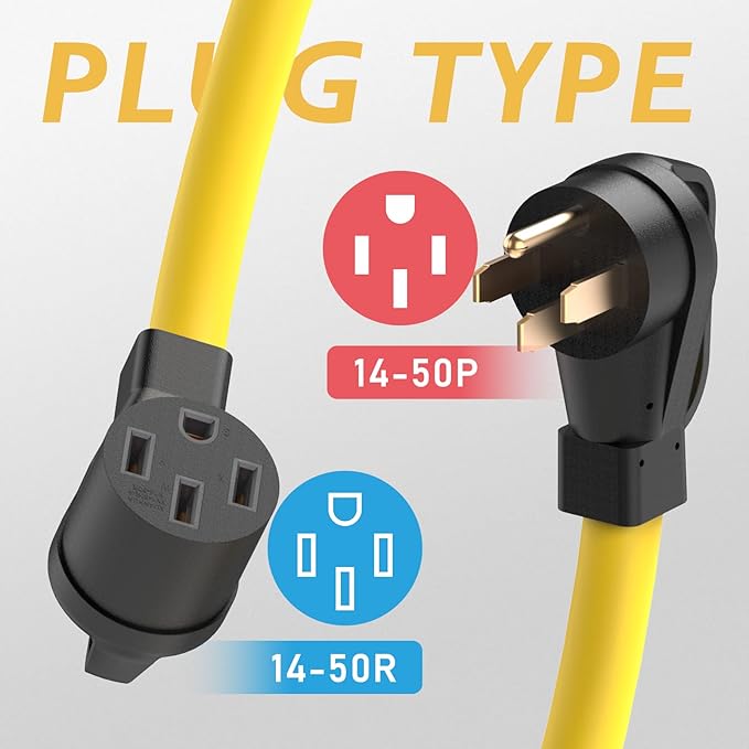 TOOLIOM 50 Amp Generator Cord NEMA 14-50P/14-50R 50 Amp RV/EV Extension Cord 125/250V 12500W 6/3+8/1 AWG STW Power Extension Cord for Generator RV/EV Trailer Camper UL Listed (25FT)