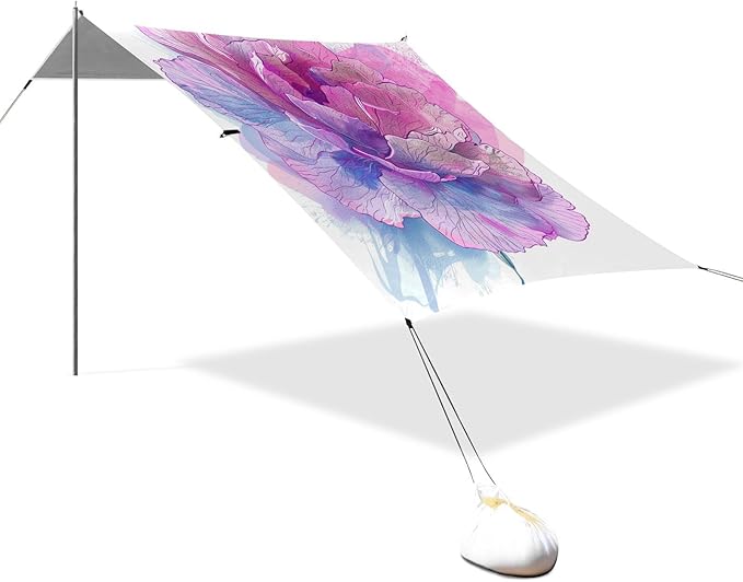 ALAZA Carnation Flower Ink Beach Tent Sun Shelter UPF50+ Protection Beach Shade Canopy w/ 4 Sandbags for Outdoor Camping Fishing Backyard Fun Picnic 10x9 ft