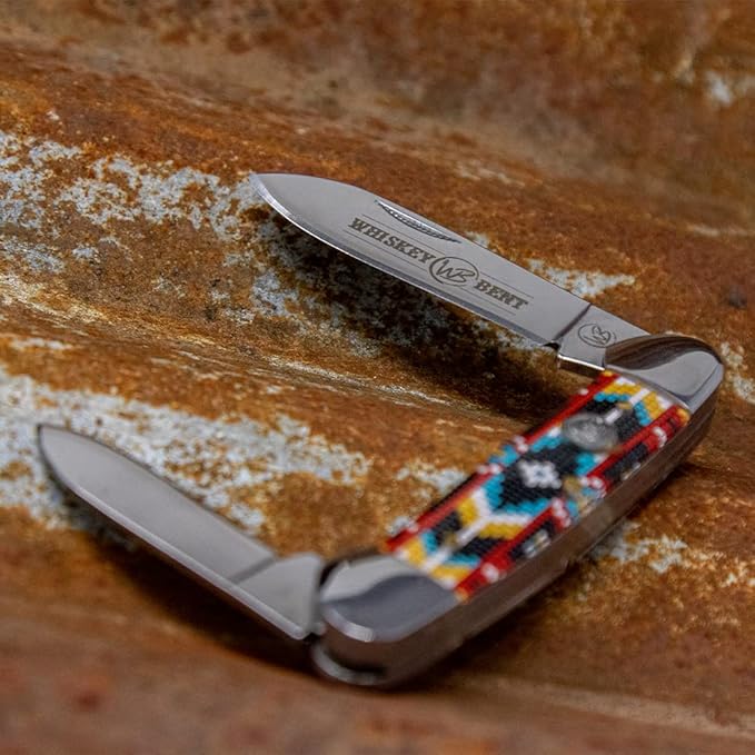 WHISKEY BENT HAT CO. Traditional Canoe Folding Knife 3.63 Closed Length 440C Stainless Steel Blades (Desert Bead)