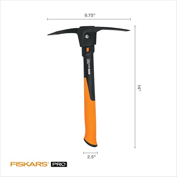 Fiskars IsoCore Pickaxe Mattock with Shock-Absorbing Handle Dual-Head Tool for Roots &amp Rocks 1.5 lb