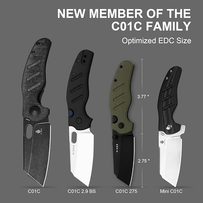 Kizer C01C 275 Sheepdog Pocket Knife 2.75 D2 Blade Folding Knife Button Liner Lock Thumb Stud Opener Green G10 Handle Small EDC Knives for Camping Survival V3488.27M3