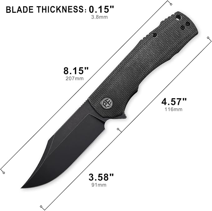 Petrified fish PFP03 Victor3.58 K110 Satin Blade140g Micarta Handel Flipper Liner lock Folding knife (Black Stonewashed)