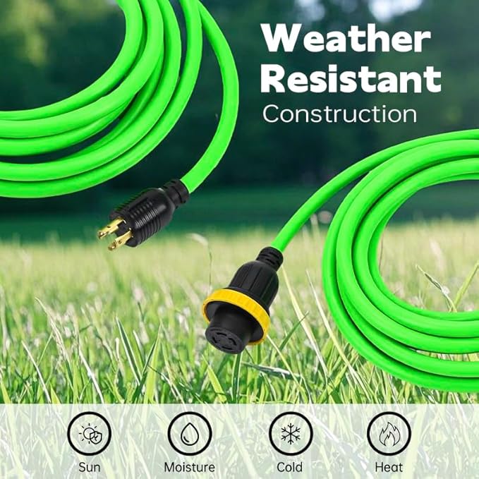 30 Amp Generator Extension Cord (25 Feet) 4-Prong 120/250 Volt 7500W Lock L14-30P/L L14-30R 10 Gauge SJTW Locking Power Cord for Manual Transfer Switch ETL