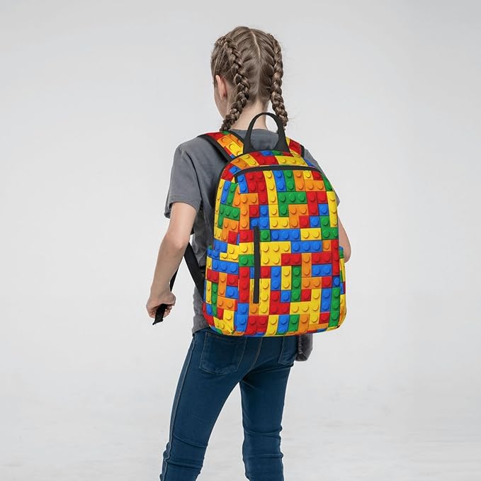 Unisex Colorful building blocks bricks Backpack Durable Laptop Backpack with Adjustable Shoulder Straps Multipurpose Backpacks for Travel Hiking Camping