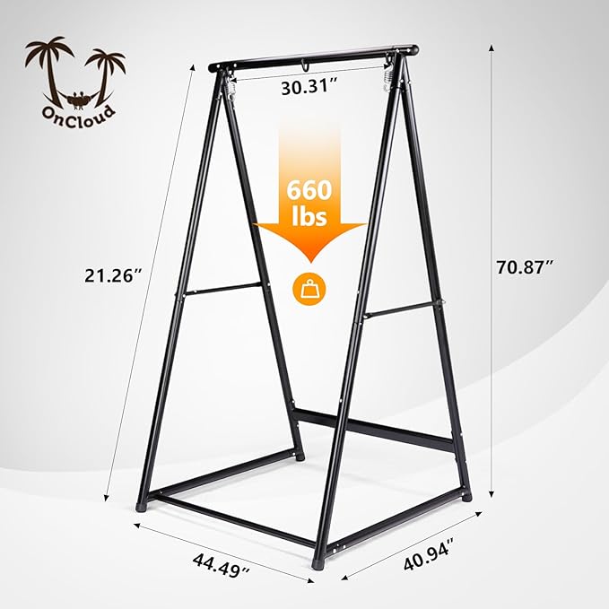 ONCLOUD Hammock Chair Stand Heavy Duty Steel Stand with Stable Construction 660 LBS Weight Capacity Weatherproof Hammock Stand for Patio Garden Indoor