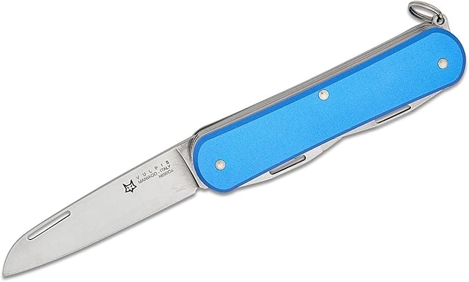 Fox Knives Vulpis FX-VP130-SF5 Slipjoint EDC Pocket Knife 5-in-1 Multitool - 2.17in Blade Hacksaw Bottle Opener Can Opener Scissors Flat Head Screwdriver - Every Day Carry (Sky Blue)