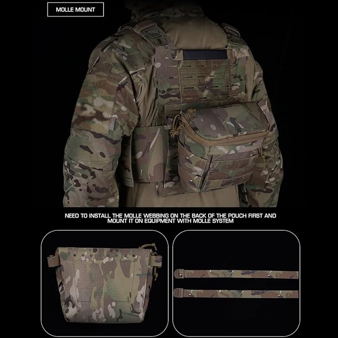 Molle PC Drop Pouch Bag 3 Ways of Use Tactical Storage Bag Large Capacity with Multiple Pockets for Vest Team Activities Airsoft Cosplay