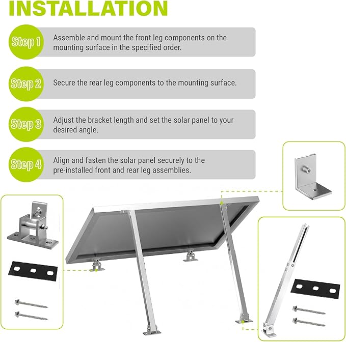 Newpowa Adjustable Solar Panel Tilt Mount Brackets 15-30 Degree Tilt Fits Most Standard Panels for RV Roof Off-Grid Universal 2-Pack (14 to 28 inches)