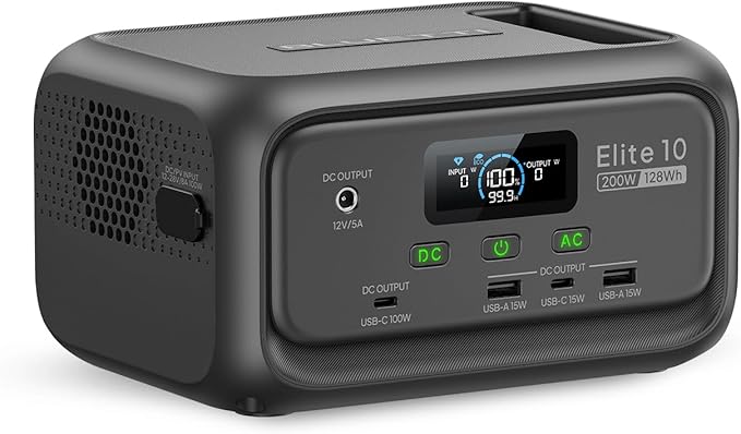 BLUETTI Elite 10 Mini Portable Power Station 128Wh LiFePO4 Battery with 200W AC Outlet Flight-Approved Power Bank for Travel Fast Recharge Solar Generator for Camping &amp Outage Emergency Backup