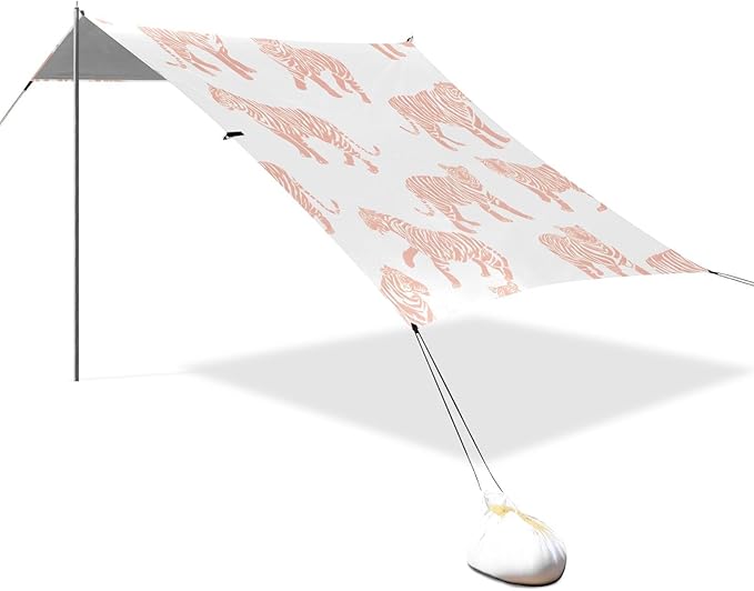 ALAZA Tiger Beach Tent Sun Shelter UPF50+ Protection Beach Shade Canopy w/ 4 Sandbags for Outdoor Camping Fishing Backyard Fun Picnic 10x9 ft