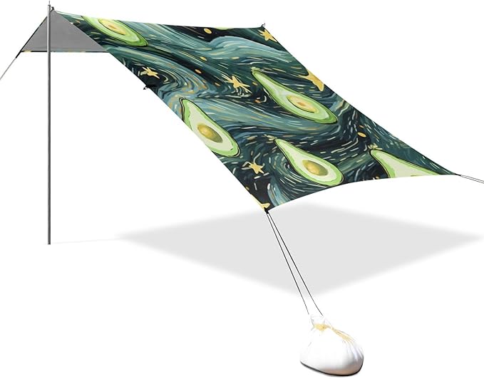 ALAZA Avocado Starry Night Galaxy Beach Tent Sun Shelter Portable Canopy Sunshade for Outdoor Camping Picnics Backyard Fun 10x9 ft