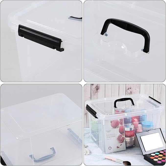 6 Packs 12 Quart Clear Latching Storage Boxes Plastic Storage Bin with Handle