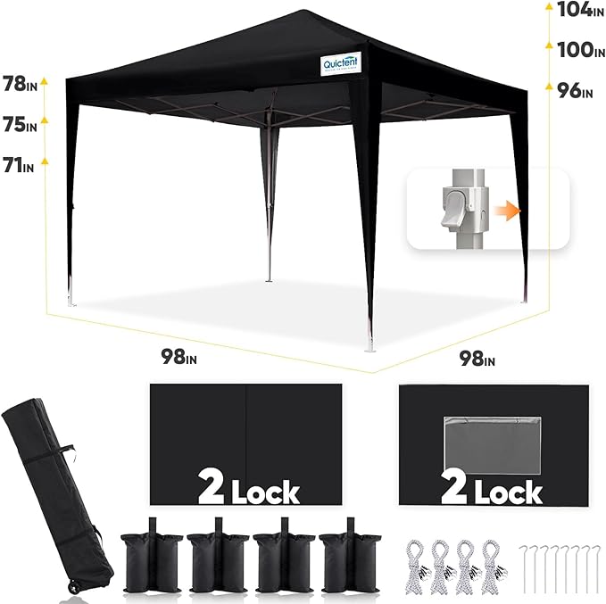 Quictent Privacy 8x8 Pop up Canopy Tent with Sidewalls and Roll-up Ventilated Windows One Person Easy Setup Outdoor Commercial Gazebo Shelter Enclosed Waterproof Bonus 4 Sandbags