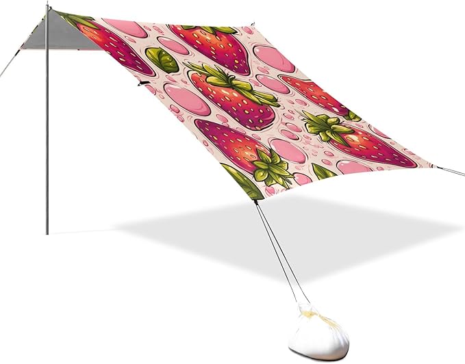 ALAZA Cute Strawberry Pattern Beach Tent Sun Shelter Portable Canopy Sunshade for Outdoor Camping Picnics Backyard Fun 10x9 ft