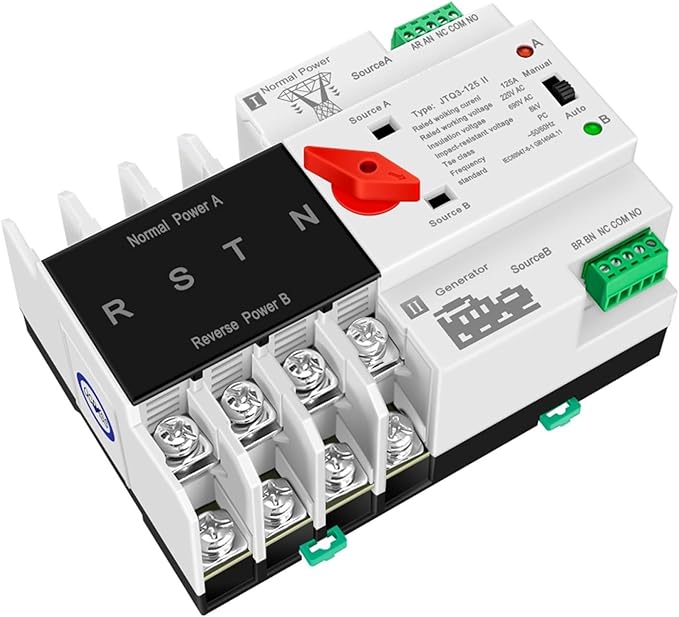 Double Power Automatic Transfer Switch W2R-2P/3P/4P 16A 32A 63A 80A 100A 125A 220V ATS Automatic Transfer Switch Electrical Selector Switches Dual Power Switch (Size : 2P Color : 63A)