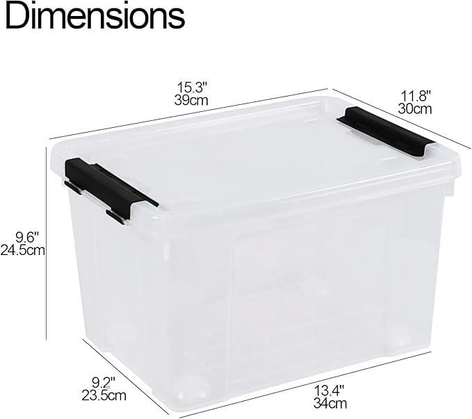 4-Pack 25 L Plastic Storage Bin with Lid and Wheels Clear Plastic Container Box
