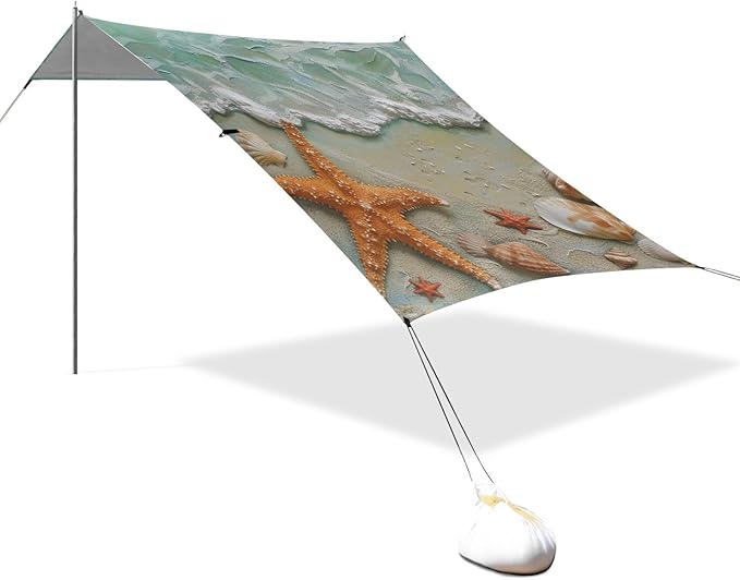 ALAZA Starfish Seashells Sands Beach Tent Sun Shelter Portable Canopy Sunshade for Outdoor Camping Picnics Backyard Fun 10x9 ft