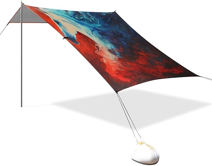 ALAZA Red &amp Blue Flame Horse Beach Tent Sun Shelter UPF50+ Protection Beach Shade Canopy w/ 4 Sandbags for Outdoor Camping Fishing Backyard Fun Picnic 10x9 ft