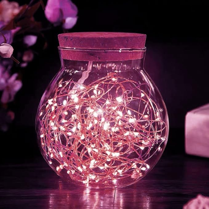 20 Packs Fairy String Lights 6.6FT 20 LEDs Battery Operated Silver Copper Wire Starry String Light for DIY Party Christmas Costume Wedding Easter Table Decorations (Pink)