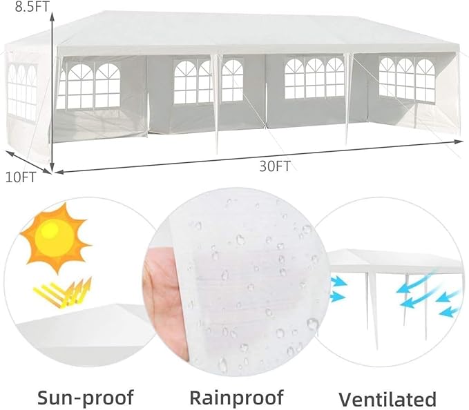 Outdoor Gazebo Canopy Wedding Party Tent Camping Shelter Commercial Instant Shelter Waterproof Tent with Removable Side Walls (10'x30' Five Sides)