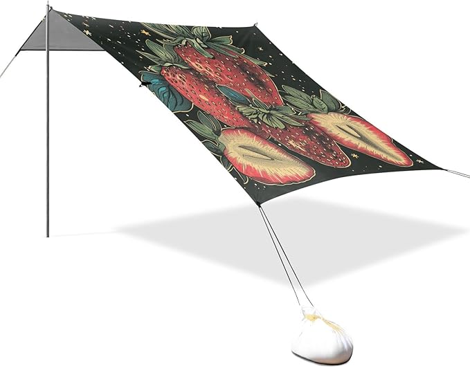 ALAZA Freshly Hand Drawn Strawberries Beach Tent Sun Shelter Portable Canopy Sunshade for Outdoor Camping Picnics Backyard Fun 10x9 ft