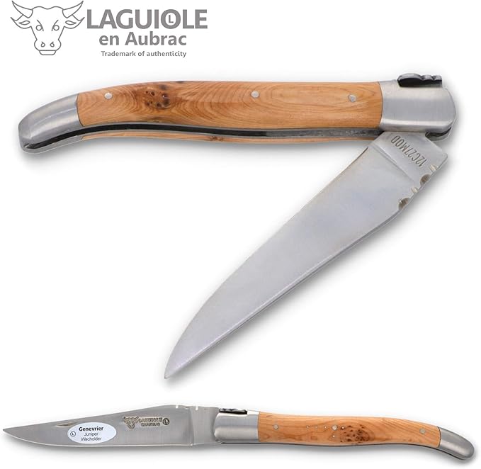 Laguiole en Aubrac Handmade Knife 12 cm L0212GEIF Juniper Wood Handle Blade and bolsters Stainless Steel