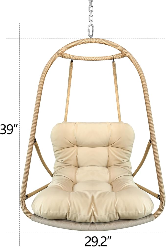 Swing Egg Chair for Indoor and Outdoor with C-Bracket Cushions and Cup Holder Foldable Rattan Hanging Seat for Patio Garden and Relaxation Spaces Without Stand Included