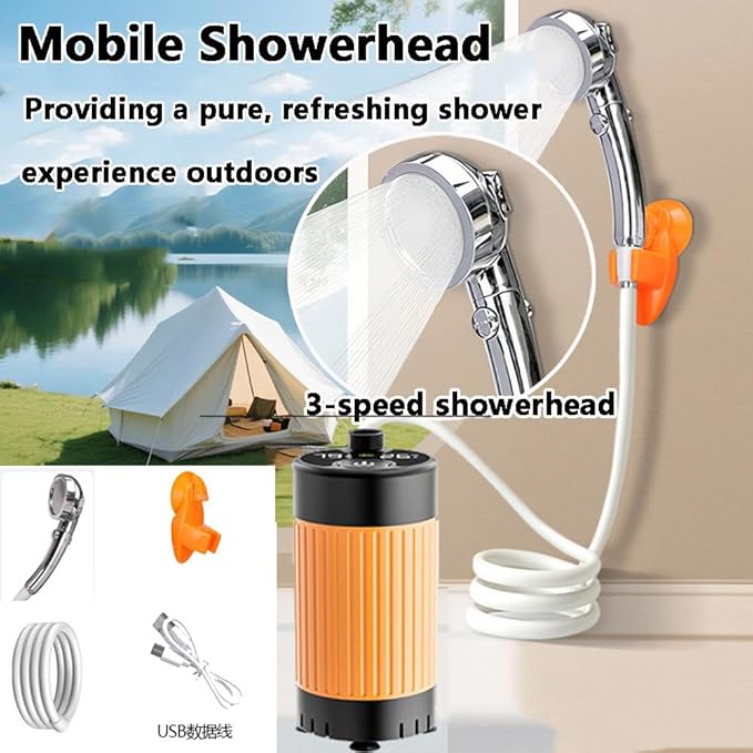 Portable Shower for Camping 7800mAh Rechargeable Camping Shower with Intelligent Digital Display 3-Speed showerhead Outdoor Camp Pump Camping Shower Pump for Hiking Travel Car Pet