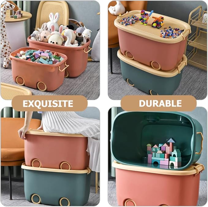 LIFKOME Stackable Toy Storage Box with Wheels Rolling Storage Box with Snap Lid Handle&amp Latches Wheeled Storage Durable and Reusable Storage Bins with Latching Lids