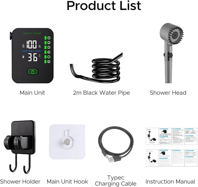 Bnineteenteam Camping Shower Kit Portable 8000mAh Rechargeable Outdoor Shower Pump with LED Display and Dual Modes for Tent Travel Pet Bathing Garden Car Wash
