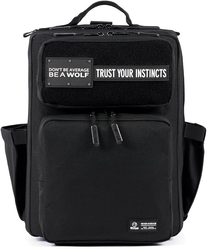 WOLFpak 15L Slim Tactical Gym Backpack - Durable 1000D Waterproof Oxford Material | Minimalist Daypack w/Laptop Pocket &amp Dual Cup Holders | Great for Travel &amp Everday Carry | (Alpha Black)