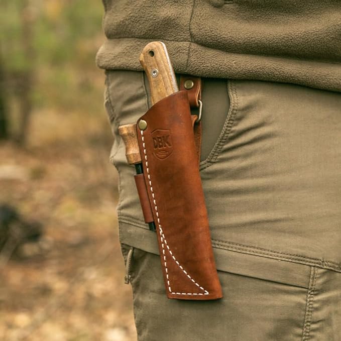 BPSKNIVES Bushmate 2.0 Designed by DBK - Bushcraft Knife - Fixed-Blade Carbon Steel Knife with Leather Sheath &amp Firestarter - Outdoor Full Tang Camping Survival Knives
