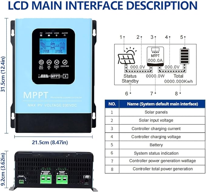 Y&ampH 120A MPPT Solar Charge Controller12V 24V 36V 48V 60V 72V 84V 96V Solar Battery Regulator PV Max 230V for Sealed Lead Acid Gel and Lithium Battery