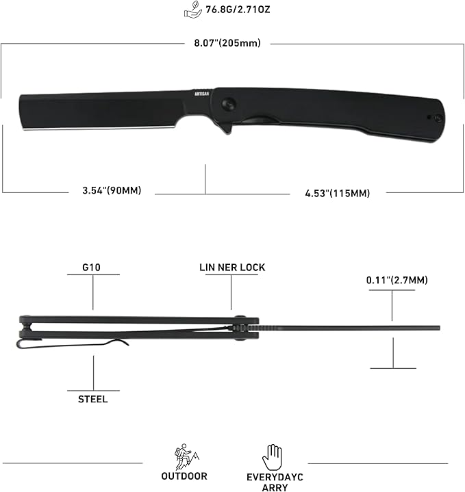 ARTISANCUTLERY Orthodox V2 Pocket Knife 3.54 AR-RPM9 Steel Blade G10 Handle Folding Knife for Camping Hiking 1883P Black(New Version)