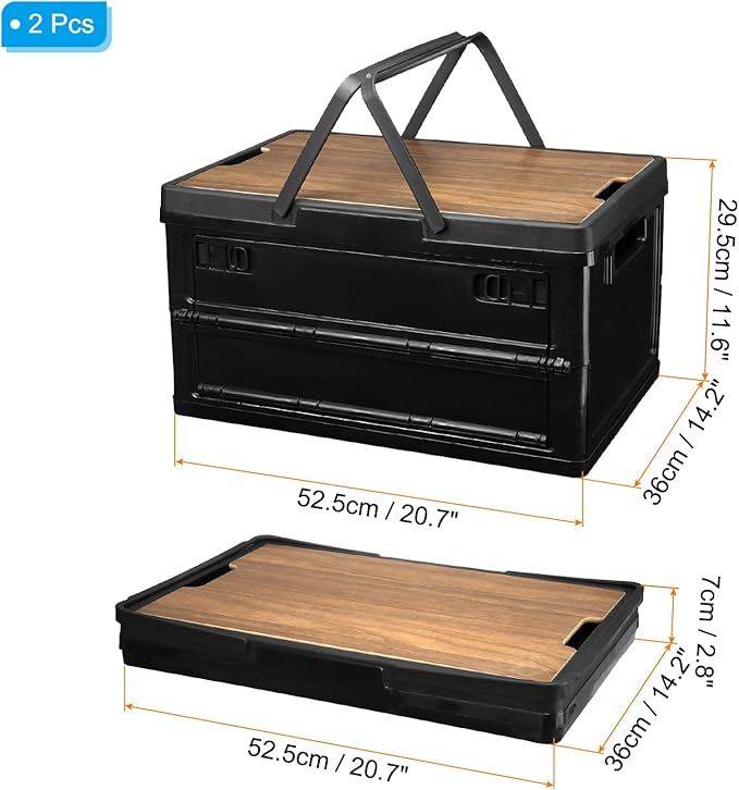 PATIKIL Collapsible Storage Bins with Lids and Handle 2 Pcs 55L 14.5Gal Plastic Camping Storage Box Stackable Side Opening Organizer Basket for Car Rv Office Home Black